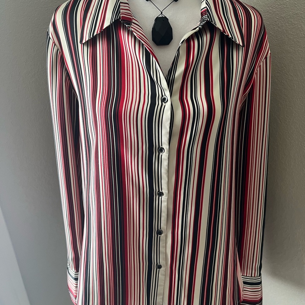 Kasper Red and Black Striped Blouse